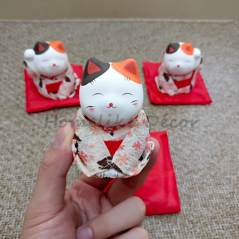 3 шт. фигурки счастливого кота японское кимоно Maneki Neko гипсовые украшения животные котенок миниатюры украшение дома бизнес подарок