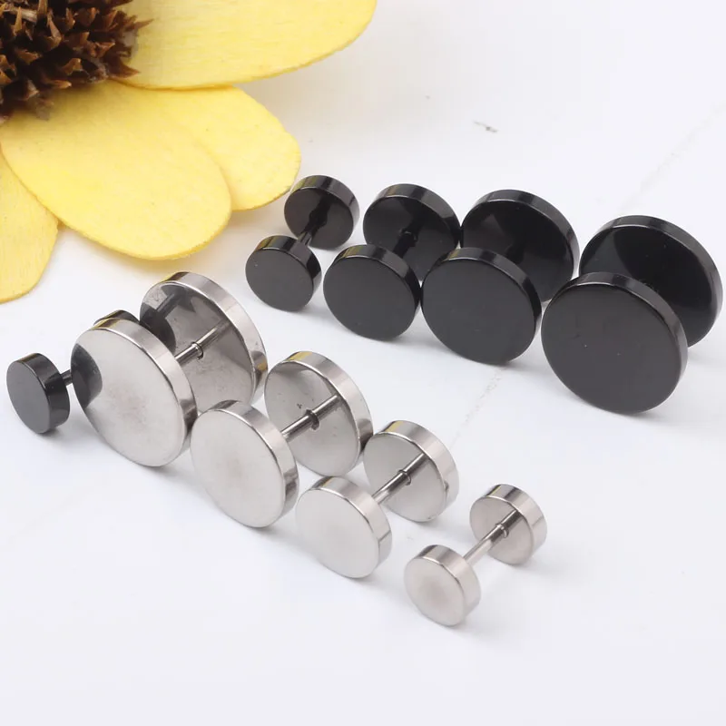 Men Women Girl Cool Barbell Punk Gothic Stainless Steel Ear Studs Earrings Plugs Body Jewelry Fashion 40pcs/lot 6-12mm