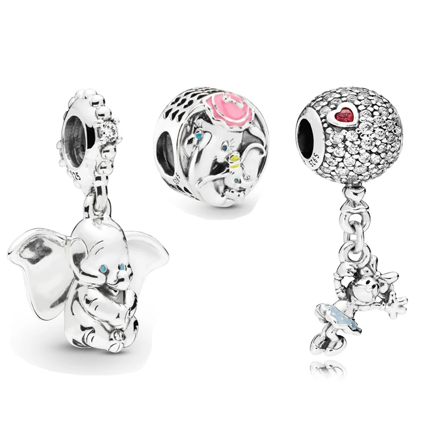 

Authentic 925 Sterling Silver Dumbo Hanging Minnie Charm set Fit pandora Bracelet Bangle Dumbo Pendant Charm DIY Jewelry
