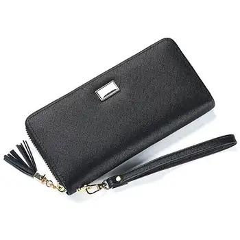

Unishow Cross Pattern Tassel Women Wallet Long Zipper Female Purse Large Capacity Ladies Clutch Phone Wallet With Wirsband