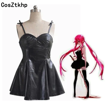 

2019 New Anime The Future Diary Gasai Yuno Black PU Leather Dress Cosplay Costume Mirai Nikki Braces Skirt Performance Costumes