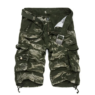 Камуфляжные военные шорты бермуды летние камуфляжные карго шорты мужские хлопковые свободные тактические короткие штаны без пояса - Цвет: GreenCamo