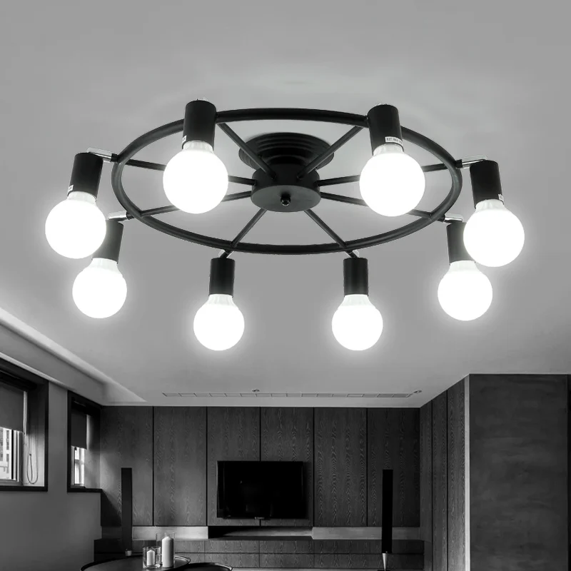 

modern iron circular ceiling light black sitting room dining-room bedroom lamp