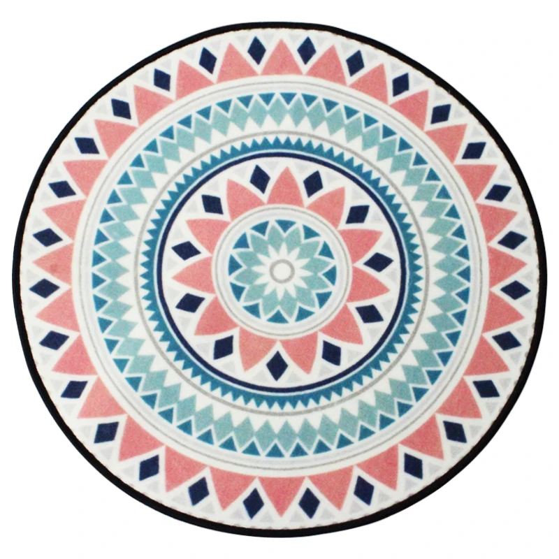 

Simple Geometry Flower Printing Round Rug Washable Non-slip Children Carpet Soft and Cozy Area Rug for Living Room/Bedroom