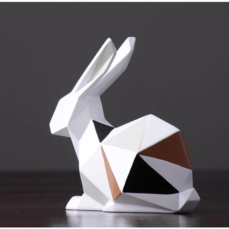 Modern Resin Origami Rabbit Cat Statues Art Sculpture Geometric Animals Crafts TV Cabinet Office Garden Decoration R855