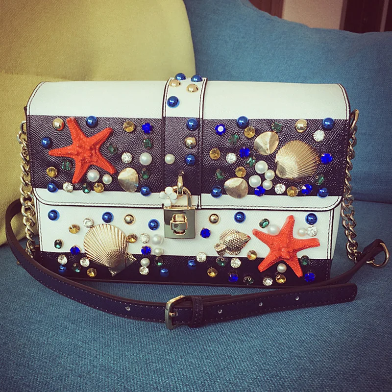 

Blue and White Panelled Navy Flap Top Quality Genuine Leather Handbags Luxury Fashion Shoulder Messenger Bags Sac A Main