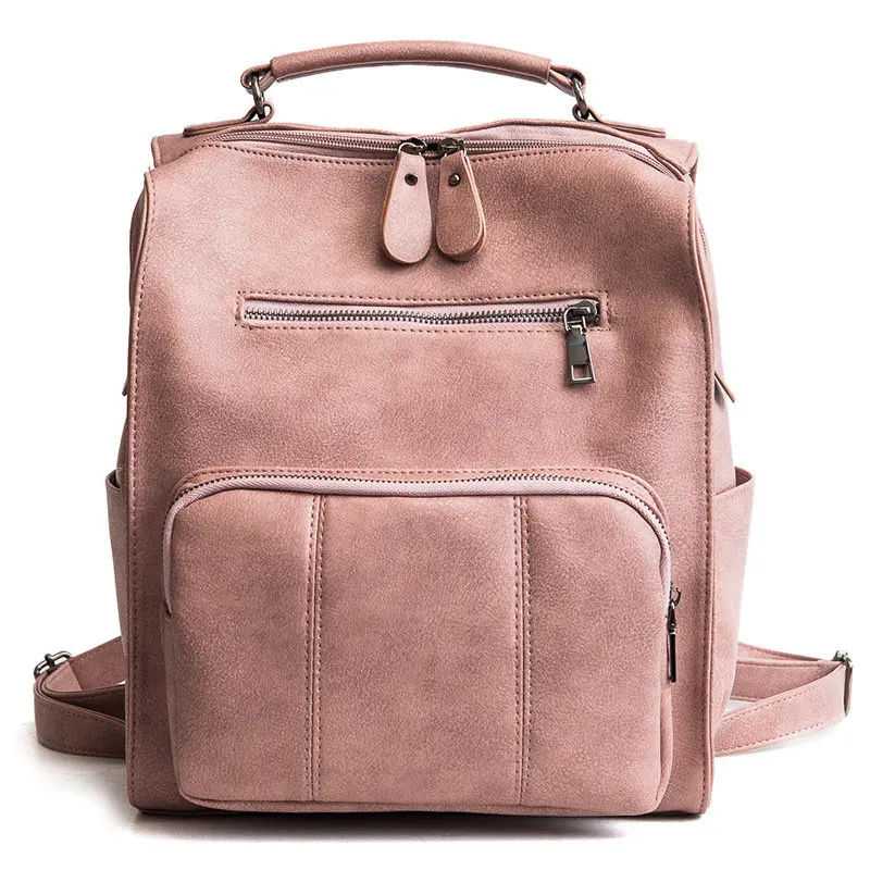 Brand Vintage Leather Backpack for Women British high quality Backpack Feminina Casual black pink grey khaki 2018 stylish backpacks for laptops Stylish Backpacks