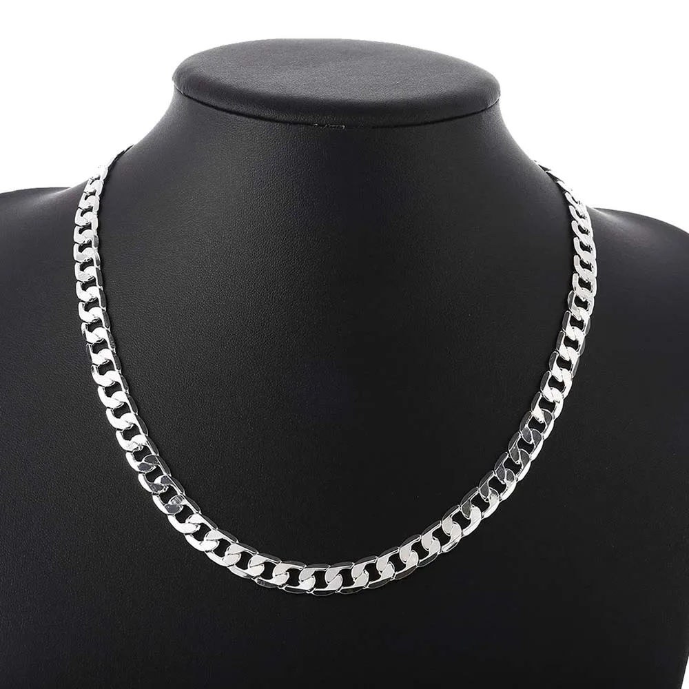 Высокое качество мужские ювелирные изделия Сплошной Серебряный цвет 8 мм Боком цепи ожерелье чокер для женщин мужские ювелирные изделия 16-24 дюймов
