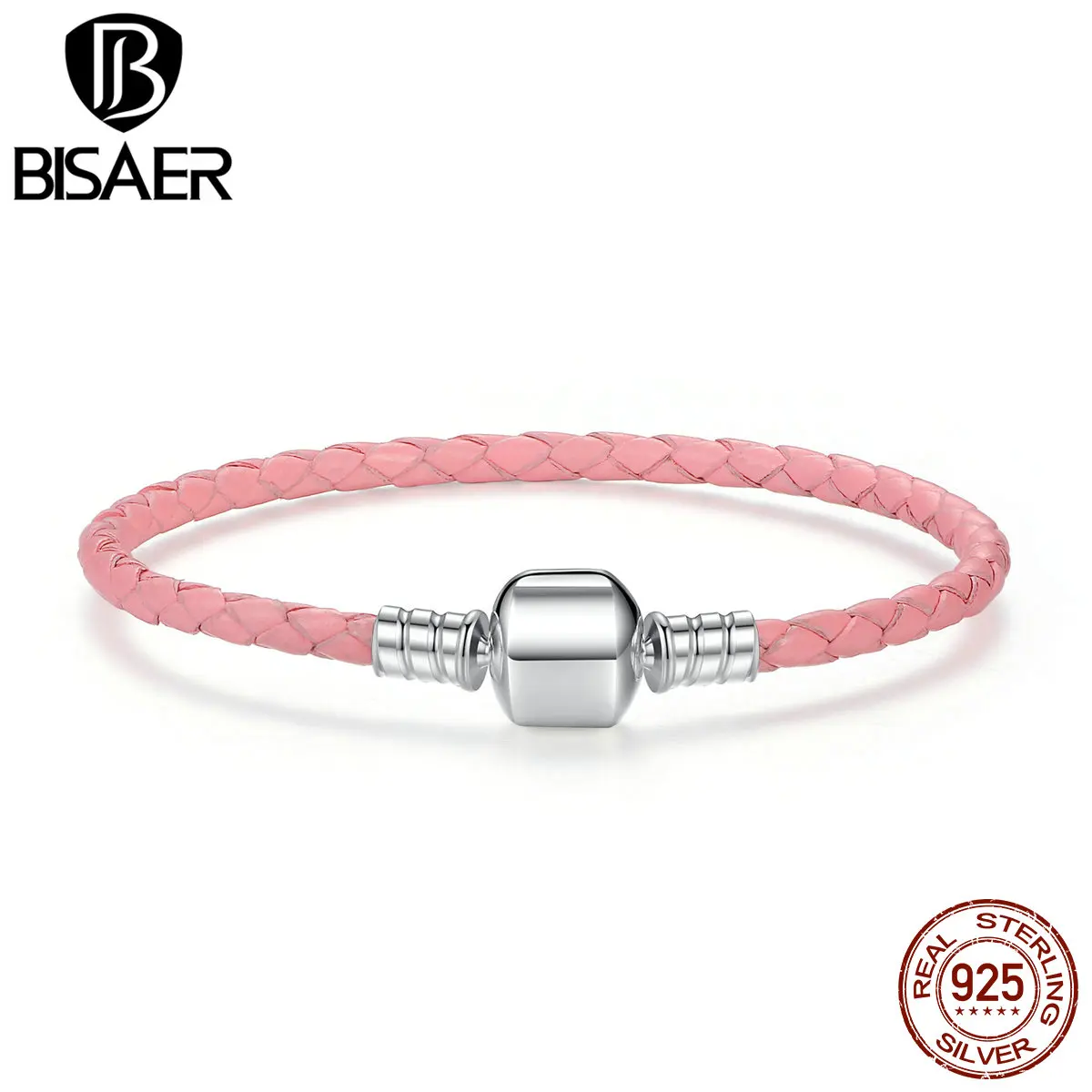 

BISAER Original 925 Sterling Silver Wholesale 4 Color Genuine Leather Snake Chain Bracelets Jewelry WEUS908