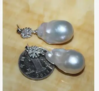 

gorgeous 25-28mm south sea round white pearl earring 925s