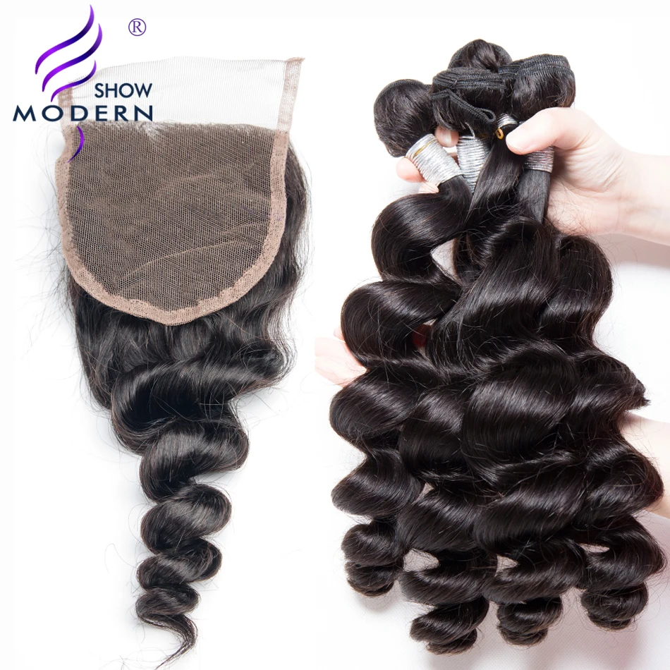 Modern Show Loose Deep Wave Bundles With Closure Peruvian Hair Bundles 3 pcs Human Hair Bundles With Closure 4 Pcs/lot Non Remy Modern Show Loose Deep Wave Bundles With Closure Peruvian Hair Bundles 3 pcs Human Hair Bundles With Closure 4 Pcs/lot Non Remy