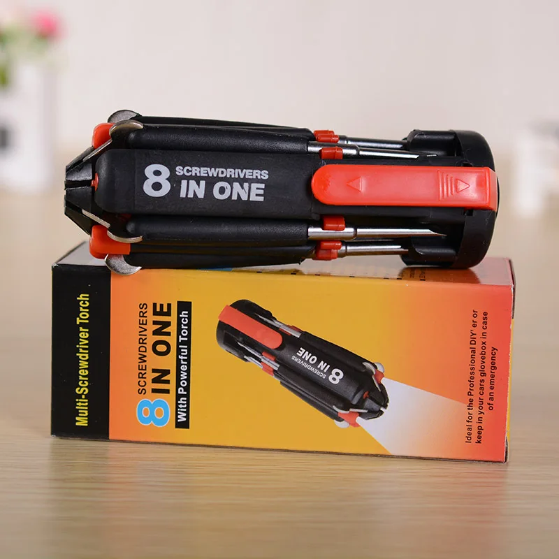 8 In 1 Multi Screwdriver 3 LED Torch Multifunction Portable Screwdriver