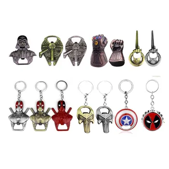 

Wholesale 20pcs Avengers Bottle Opener Keychain Game of Thrones Star Wars Deadpool Nuka Cola Beer Bottle Opener Keyring Jewelry