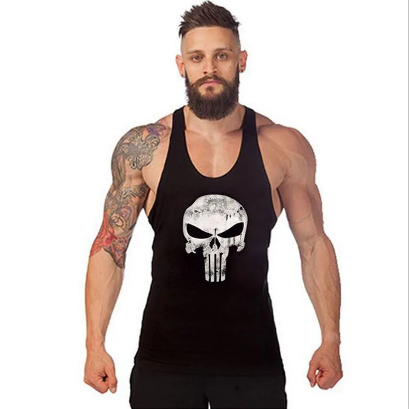 2017 New Brand Skull Weightlifting Print Stringer Tank Top Men ...