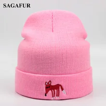 Вязаная шапка с вышивкой маленькой лисы для девочек, уличная Теплая Лыжная Шапка, детская зимняя шапка для мальчиков, повседневная акриловая шапка Skullies Beanies, милые
