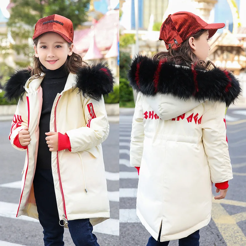 

HYLKIDHUOSE 2018 Winter Girl Coat Female Children White Duck Down Jacket Warm Plush Outdoor Thicken Outerwear Student Parkas