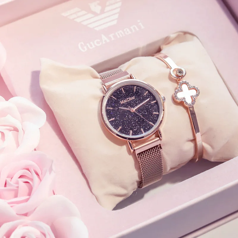 

Rose Gold Women Watch Luxury Fashion Casual Ladies Starry Sky Clock Magnetic Mesh Female Wristwatch Roman Numerals Gift 2019