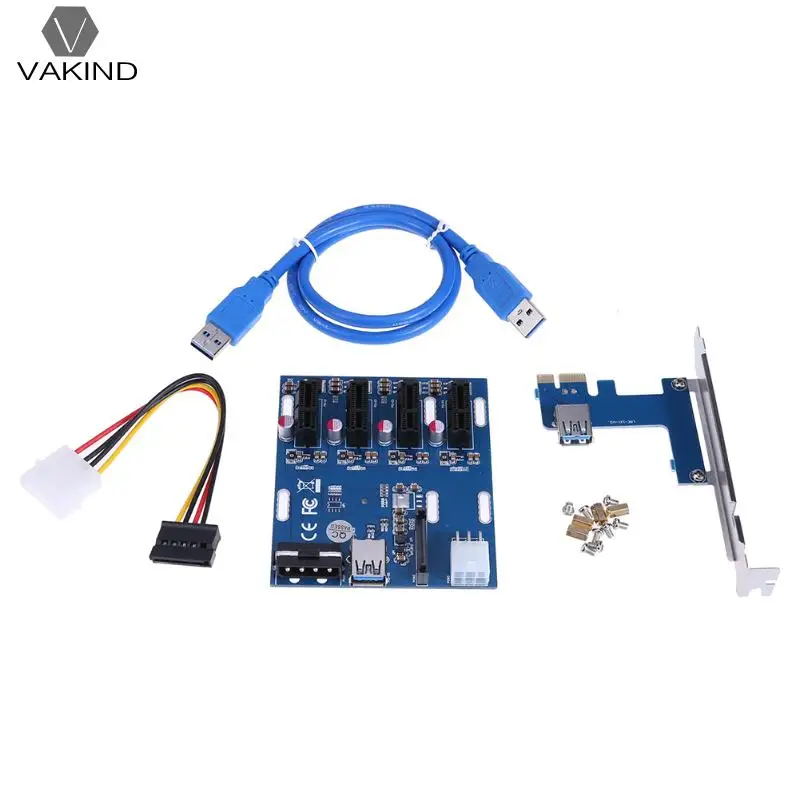 

Mini ITX to External 4 PCI-E Adapter Multiplier Card with 6Pin Power/SATA Port PC PCI Express to 4 PCIe 1x Extender Riser Card