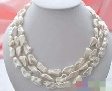 

3642 3row WHITE BAROQUE KESHI REBORN PEARL NECKLACE