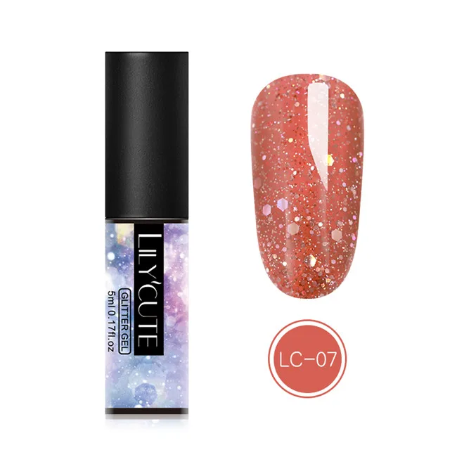 glitter LC-07 LILYCUTE 5 мл голографический гель польский серебро серии блестками лак для ногтей Soak Off длинные прочный ноготь Art Гель - Цвет: glitter LC-07