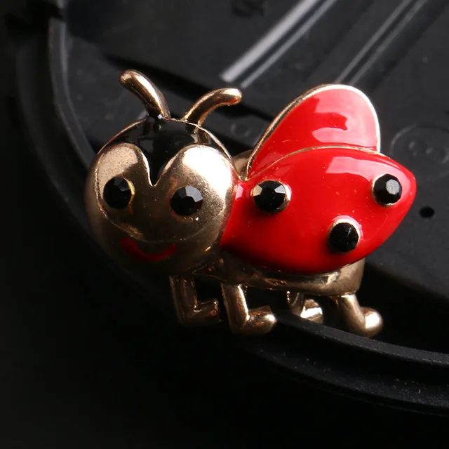 12 Pieces Fashionable Animal Brooches Rhinestone Ladybug Brooch Red