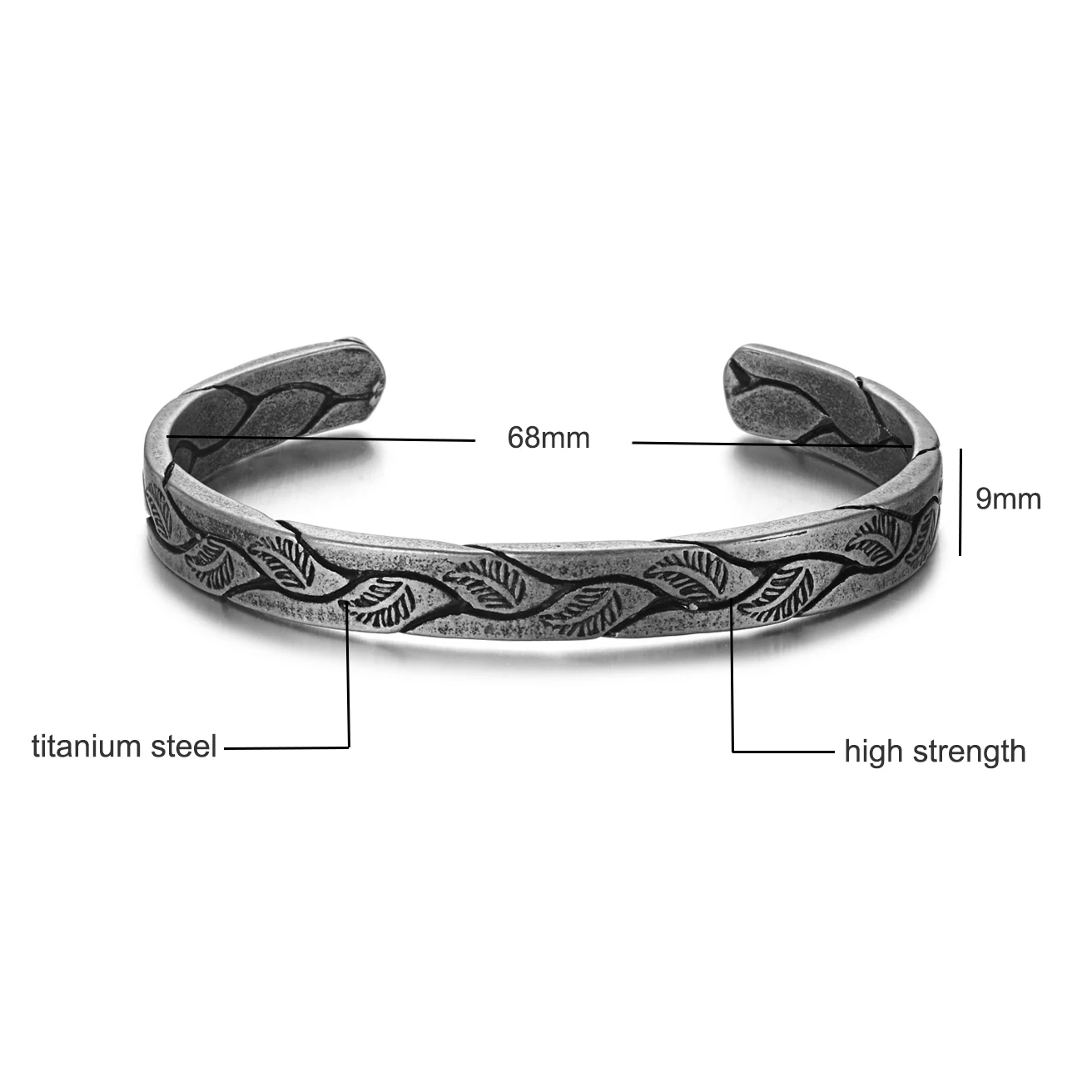 Antique Titanium Stainless Steel retro silver leaf black Punk Viking bracelet New Design Open Cuff Bangles Jewelry For Men