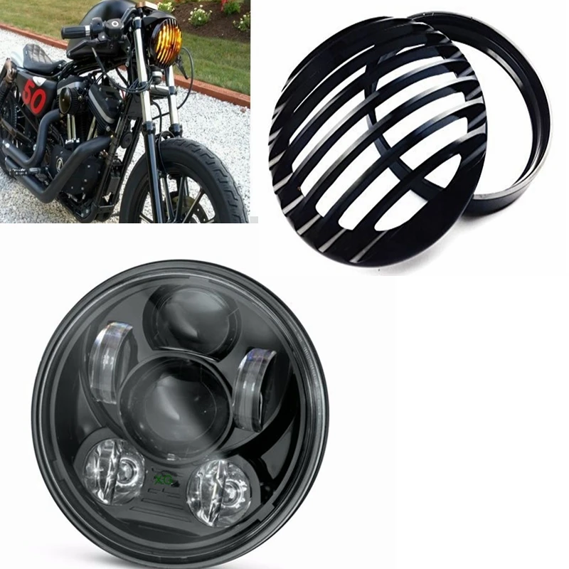 For Harley 5.75 Headlight 5 3/4" Black Aluminum Headlight Grill Cover