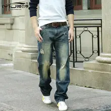 Men Jeans 2017 Hole Loose Ripped Jeans For Men Moustache Effect Baggy Jeans Straight Casual Hip Hop Swag Men Jeans Mp60 Z40