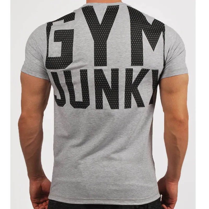 Men Running Cotton print t shirt Gym Fitness Workout Training Short sleeve T-shirts Male Tee Tops Man Clothing Gym clothes