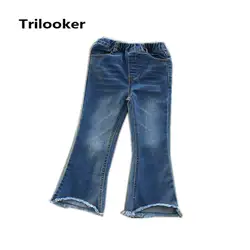 2 до 10 лет девочки осень весна необработанный низ джинсовые расклешенные джинсы Дети Мода Повседневная загрузки вырезать ассиметричные