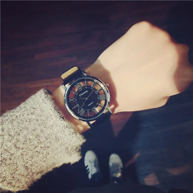 

Relogio feminino 2017 New fashion women vintage Double Hollow Design watch sheet women leather strap quartz watches women