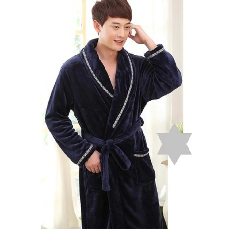 2020 Peignoir Homme Robe Sets Winter Thick Flannel Long Sleeves Nightgown Cute Coral Couple Oversize Big Gown Men Bathrobe S66 