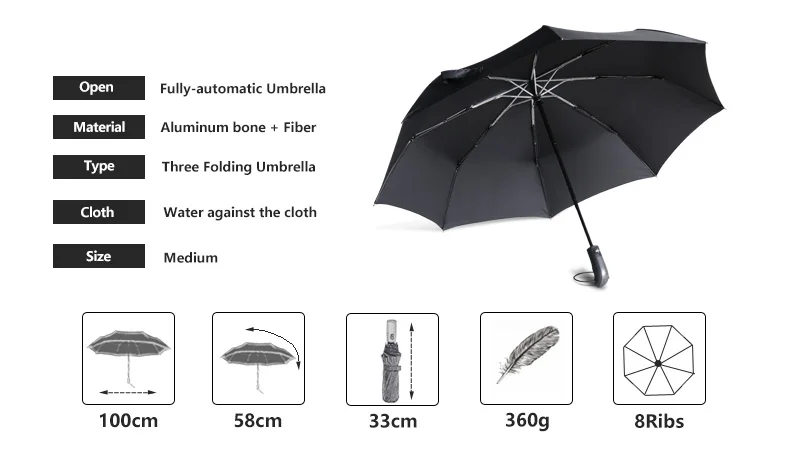 Ветрозащитный 3 складной автоматический зонт от дождя для женщин с темной сеткой и ручкой от солнца зонты для мужчин водонепроницаемый 8 к алюминиевый сплав зонтик