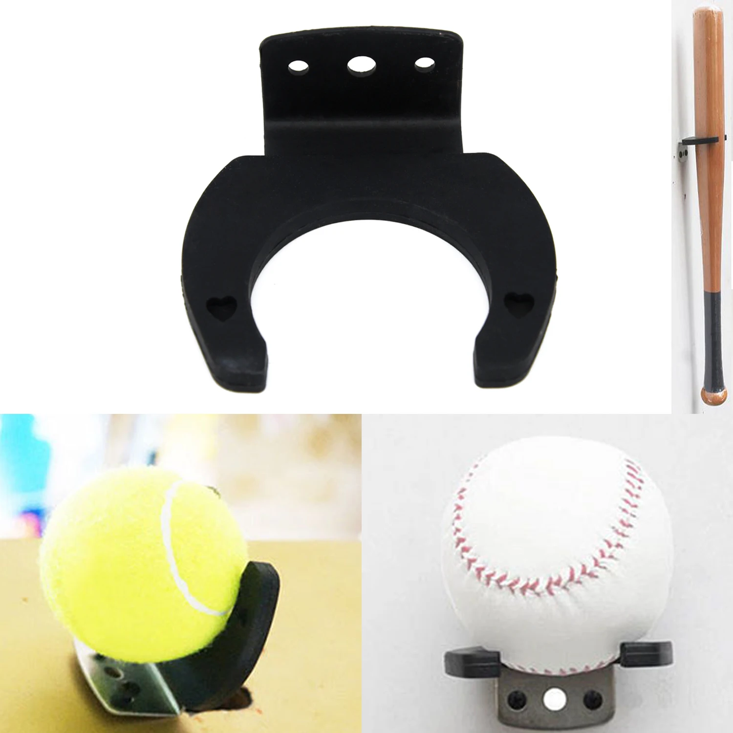 Soporte de exhibición de bate de béisbol, estante de montaje en pared con tornillos de montaje para tenis Vertical, Universal, color negro, 1 Juego