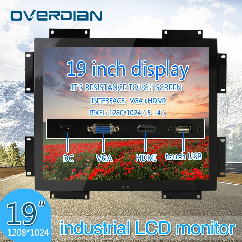 

19inch/19" VGA/USB/HDMI Interface Industrial Control Lcd Resistance Touch Screen Monitor Metal Shell Hanger Mounting 5:4