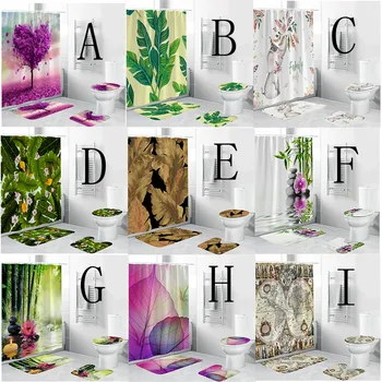 

ISHOWTIENDA 4PCS Non Slip Waterproof Toilet Polyester Cover Mat Set Pedestal Rug Bathroom Shower Curtain