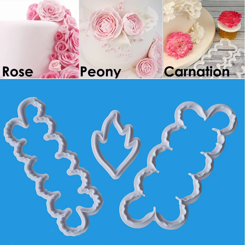 

3pcs/Set Fondant Cutter for Cake Decorating Plastic Peony/Carnation/Rose Flower&Leaf Bakeware Kitchen Baking Moulds 3Pcs/Set