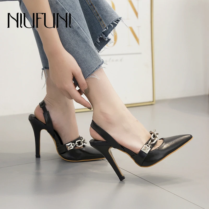 

Fashion Metal Chain Pointed Woman Single Shoes Sexy 2019 New Arrival Stiletto Women's Sandals Hollow Shallow Mouth Women's Shoes