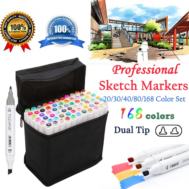 

New Alcohol Based Double Tips Fine&Broad TouchFive Permanent Coloring Markers Brush Pen Set Art Graffiti Drawing For Adult/Kids
