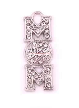

Mother's day jewelry 50pcs a lot zinc studded with sparkling crystals Volleyball MOM sports pendant(P500136)