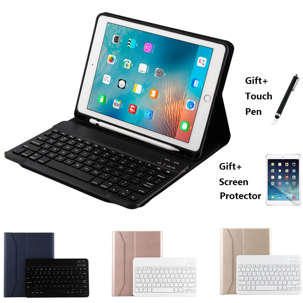  Ultra thin Wireless Bluetooth Keyboard With Pencil Holder Case Cover For iPad Air 1 2 iPad 2017 201