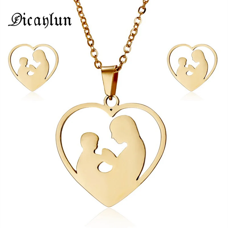 

DICAYLUN New Jewellery Sets For Women Mother's Day Mum Baby Stainless Steel Earrings Necklace Set Gold Jewelry Heart Love Gifts