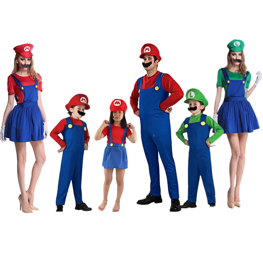

Carnival Adults and Kids Super Mario Cosplay Dance Costume Set Children family Halloween Party MARIO & LUIGI Costume for Kids