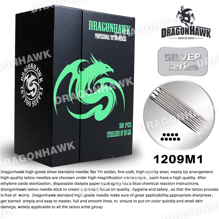 

Dragonhawk high-grade Silver Standard Needles 50 pcs 1209M1 Weaved Magnum Disposable Tattoo Needles Tattoo Supply