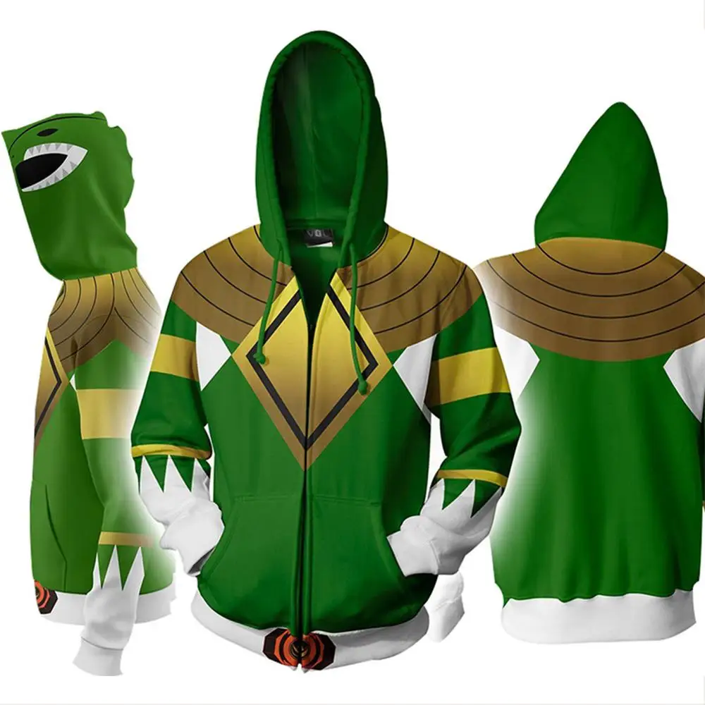 

Green Ranger Hoodie 3D print Cosplay Costume Jacket Zipper Hooded Sweatshirt