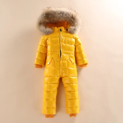Коллекция года, зимний детский комбинезон с большим воротником из натурального меха, Детский Теплый ветрозащитный комбинезон с капюшоном, детский комбинезон, детский лыжный костюм - Цвет: yellow