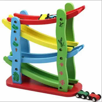 

Fast car slide puzzle wooden children's educational toys glide vehicle inertia track Kids Toys Gliding Car Wooden Track Car Toy