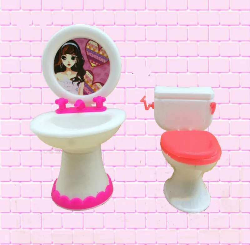 2 шт(кукольный унитаз+ умывальник, туалет) приспособления для мытья кукольный домик мебель для ванной комнаты Набор для и для куклы Келли