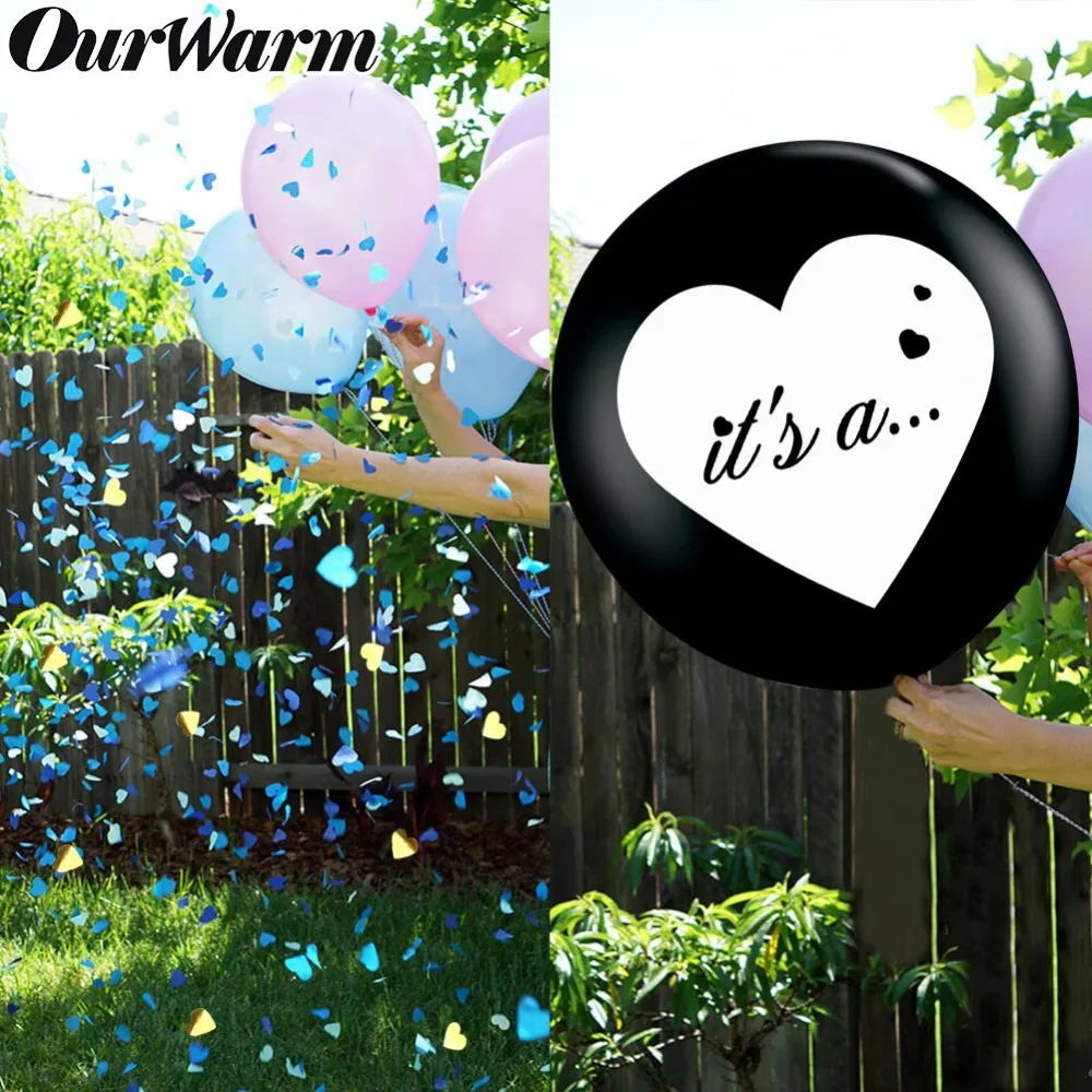 

OurWarm 36inch Gender Reveal Party Balloon with Heart Confetti Letter "It's a ..." Black Balloon for Boy or Girl Gender Reveal