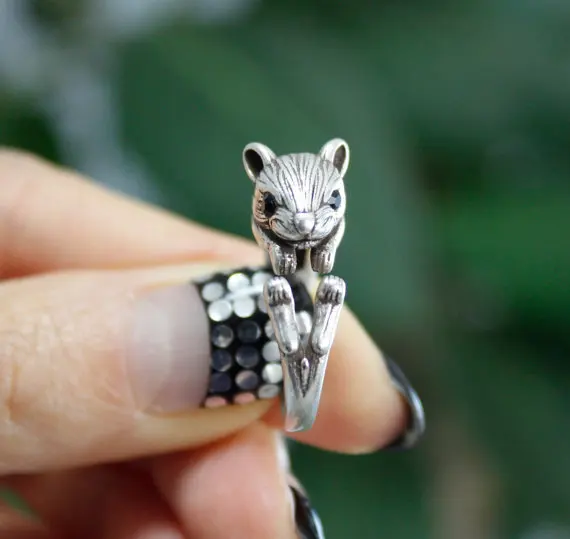 

Wholesale Cute Animal Squirrel Ring Hamster Ring Mouse Ring Wrap Ring-12Pcs/Lot